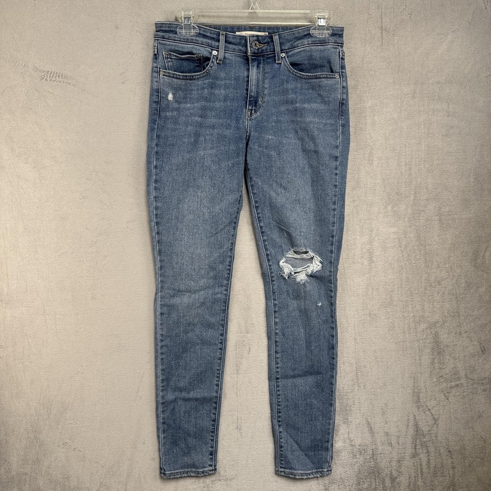 Levis 711 Skinny Jeans Womens 27x30 Blue Mid Rise Distressed Stretch Denim